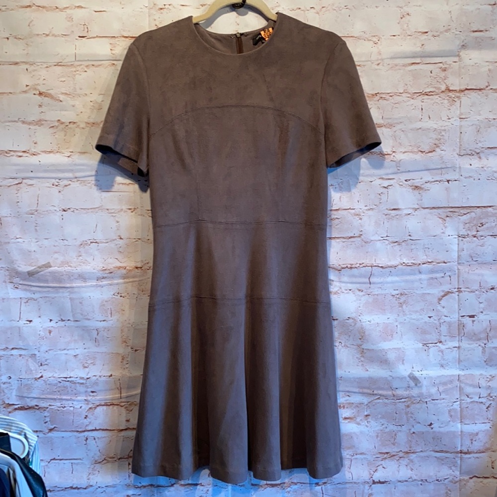 Fate skater dress brown faux suede small zip up short sleeve brown